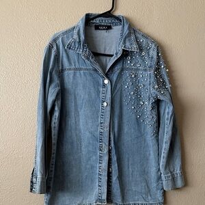 AKIRA Blue Denim Jacket with Pearl Details